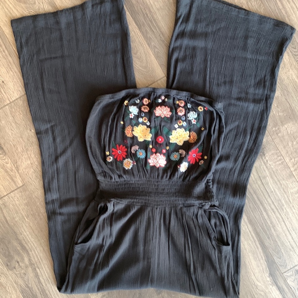 Embroidered Strapless Gauzy Jumpsuit